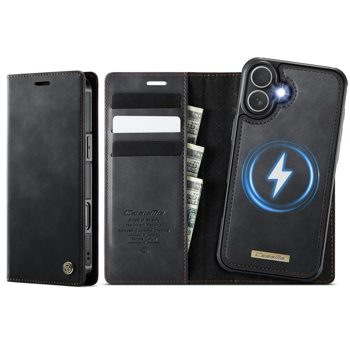 CASEME For iPhone 17 Case C49 Compatible with MagSafe RFID Blocking Detachable Wallet Leather Phone Cover