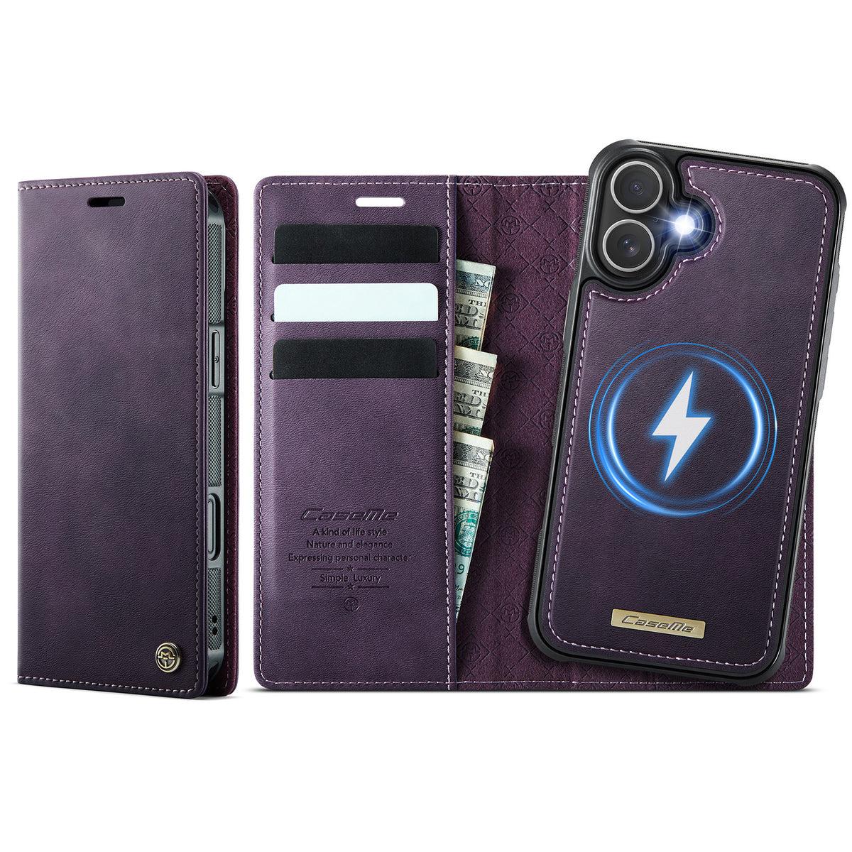 CASEME For iPhone 17 Case C49 Compatible with MagSafe RFID Blocking Detachable Wallet Leather Phone Cover