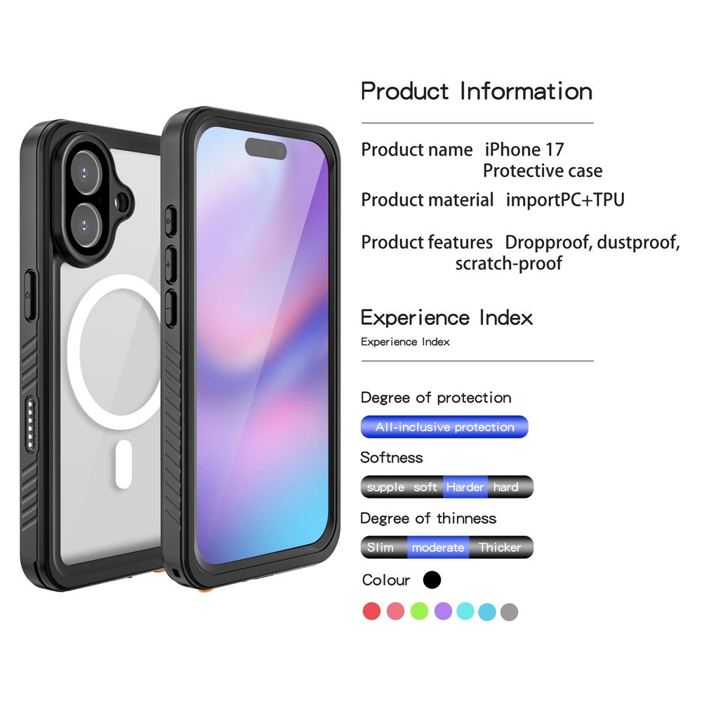 REDPEPPER FS / FM Series For iPhone 17 Clear Case Compatible with MagSafe PC TPU PET IP68 Waterproof Phone Cover