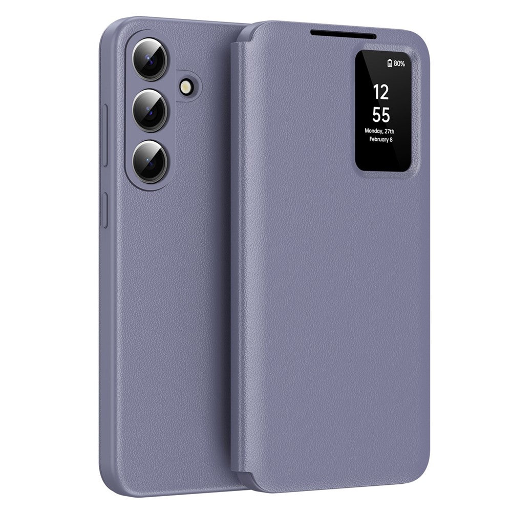 For Samsung Galaxy S26+ Hülle mit Kartenfach & Smart View Fenster aus Leder