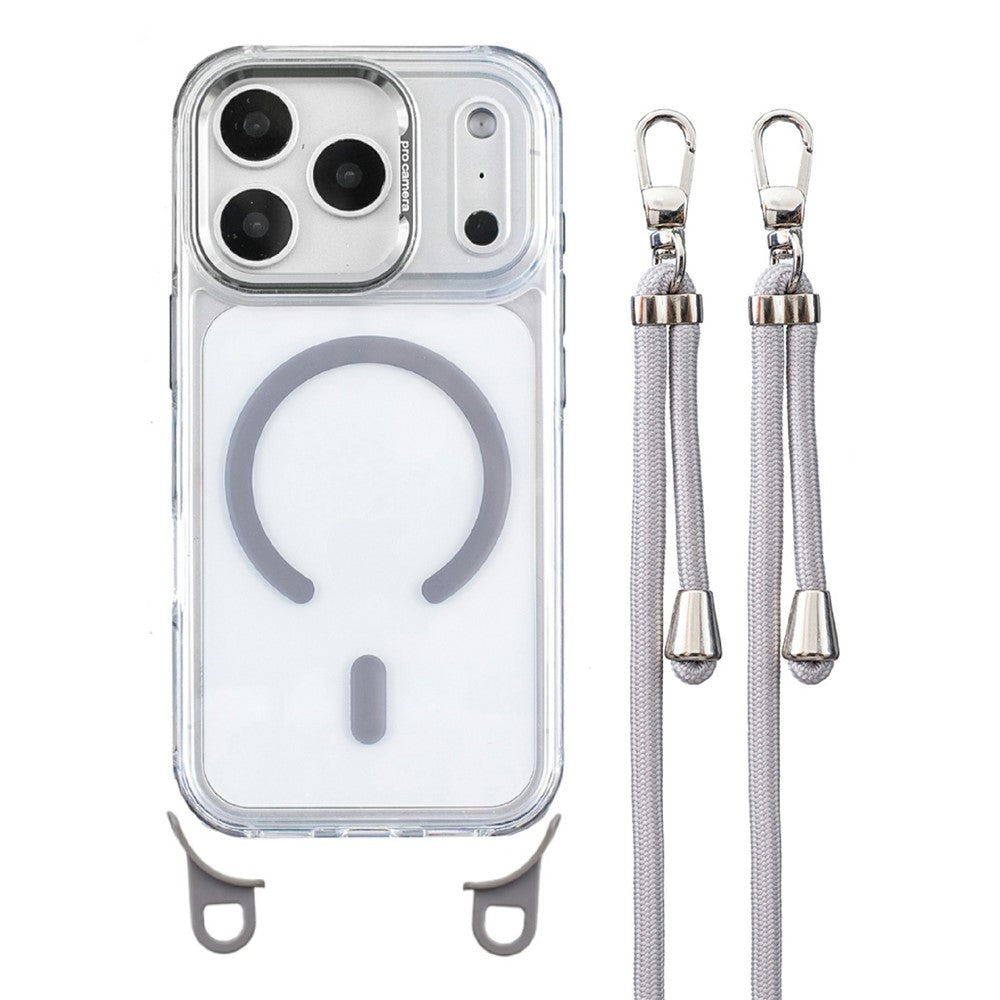 For iPhone 17 Pro Max Magnetic Case Clear Acrylic + TPU Phone Cover Compatible with MagSafe with 150cm Adjustable Lanyard