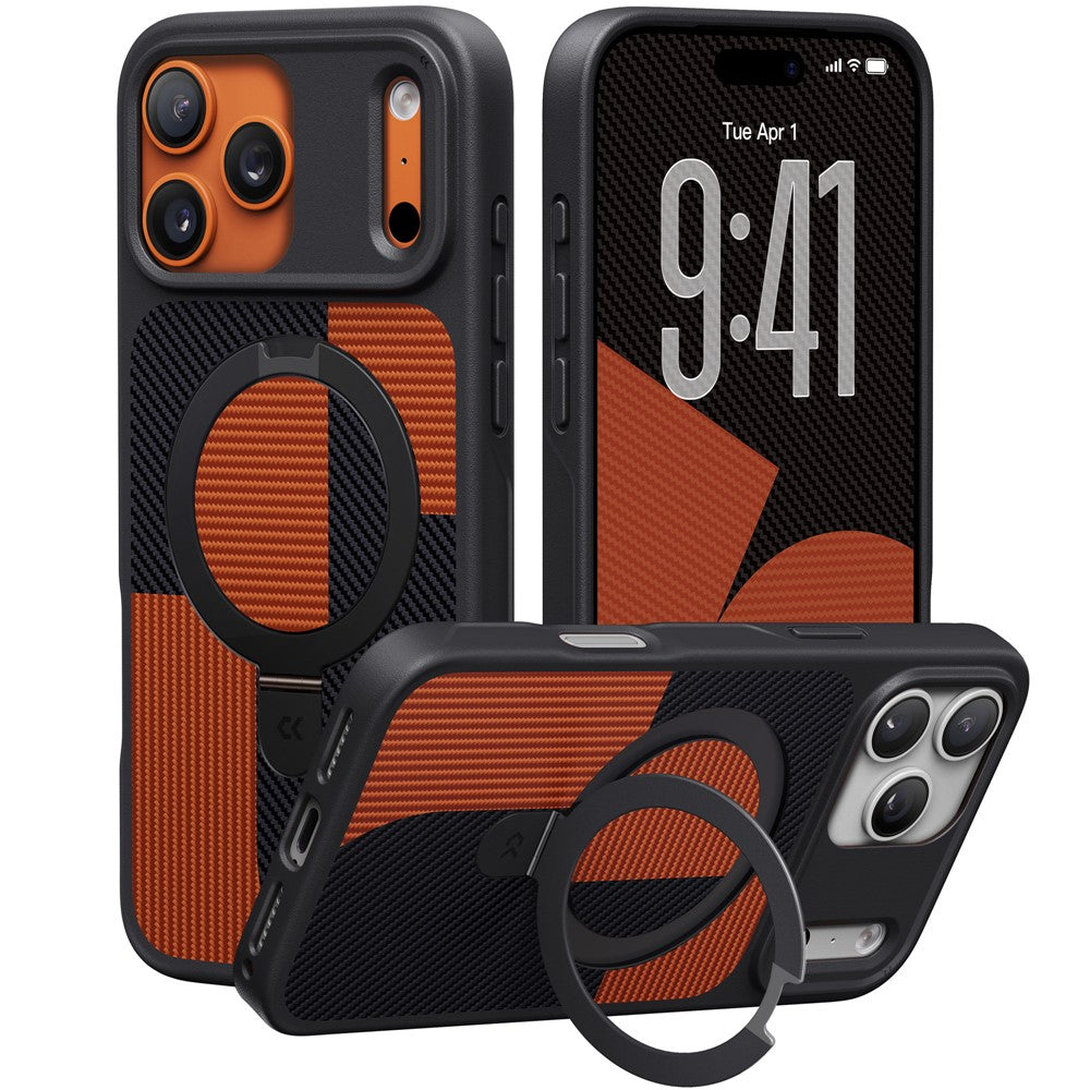 CASEKOO For iPhone 18 Pro Max / 17 Pro Max Case Compatible with MagSafe Geometric Texture PC + TPU Phone Cover with Ring Kickstand