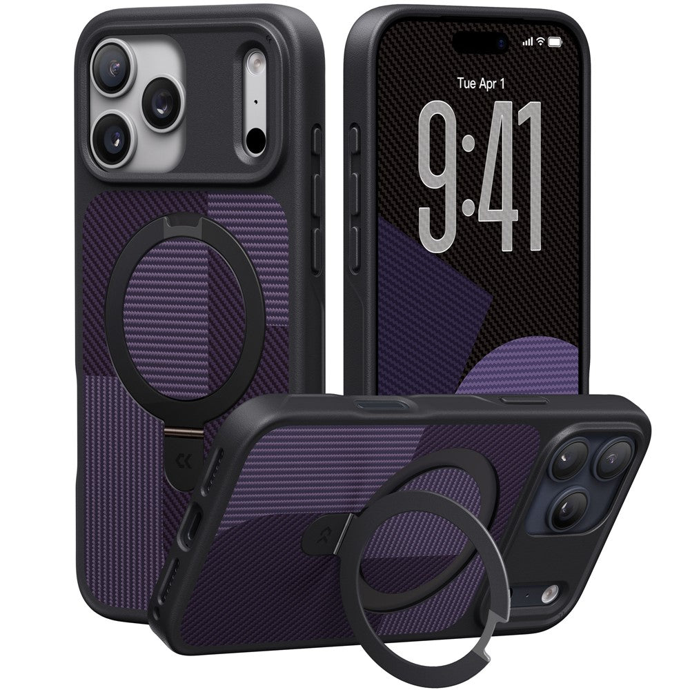 CASEKOO Geometry Series for iPhone 18 Pro / 17 Pro Magnetic Case UV Printing Ring Kickstand PC + TPU Shockproof Cover