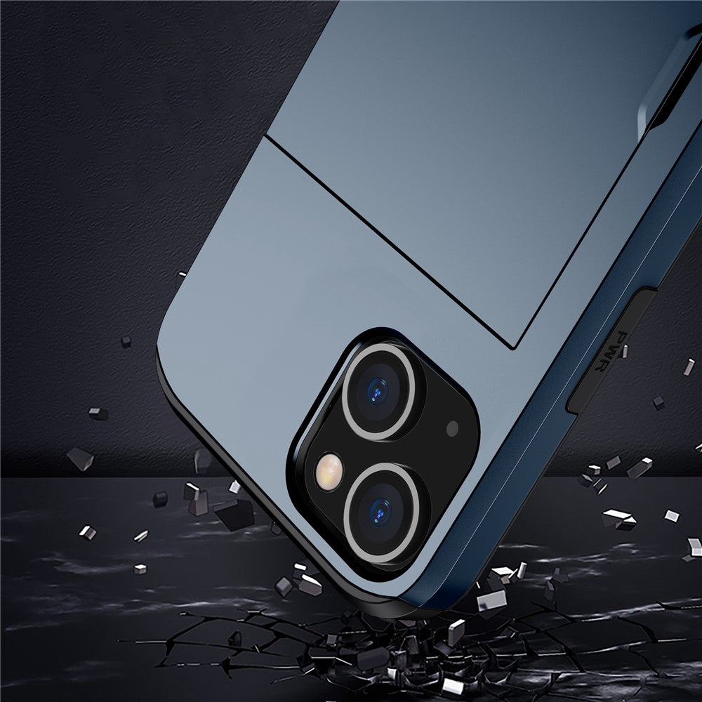Slide Card Holder Protective Phone Case for iPhone 15 , TPU + PC Drop-proof Cell Phone Cover