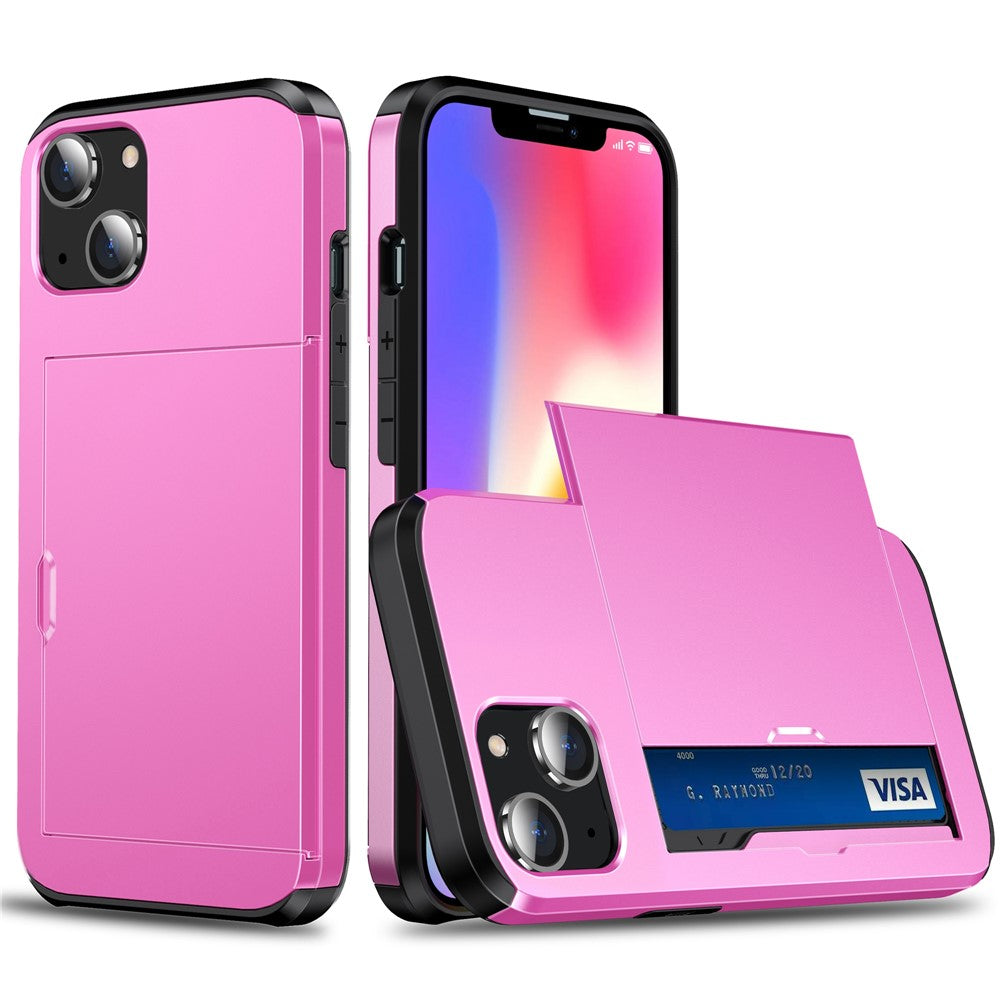 Slide Card Holder Protective Phone Case for iPhone 15 , TPU + PC Drop-proof Cell Phone Cover