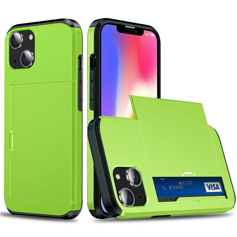 Slide Card Holder Protective Phone Case for iPhone 15 , TPU + PC Drop-proof Cell Phone Cover