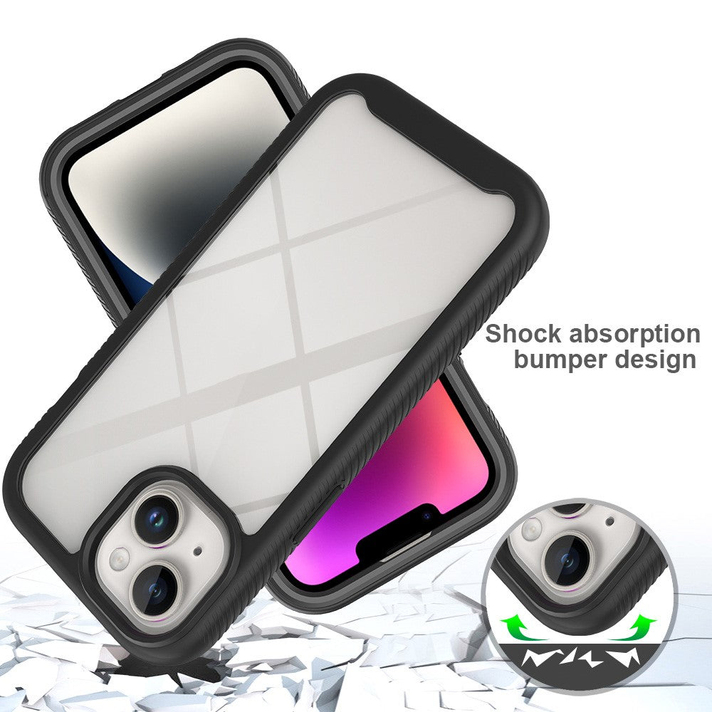 For iPhone 15 Full Protection Phone Case 3-in-1 Anti-Drop TPU+PC Cover with PET Screen Protector