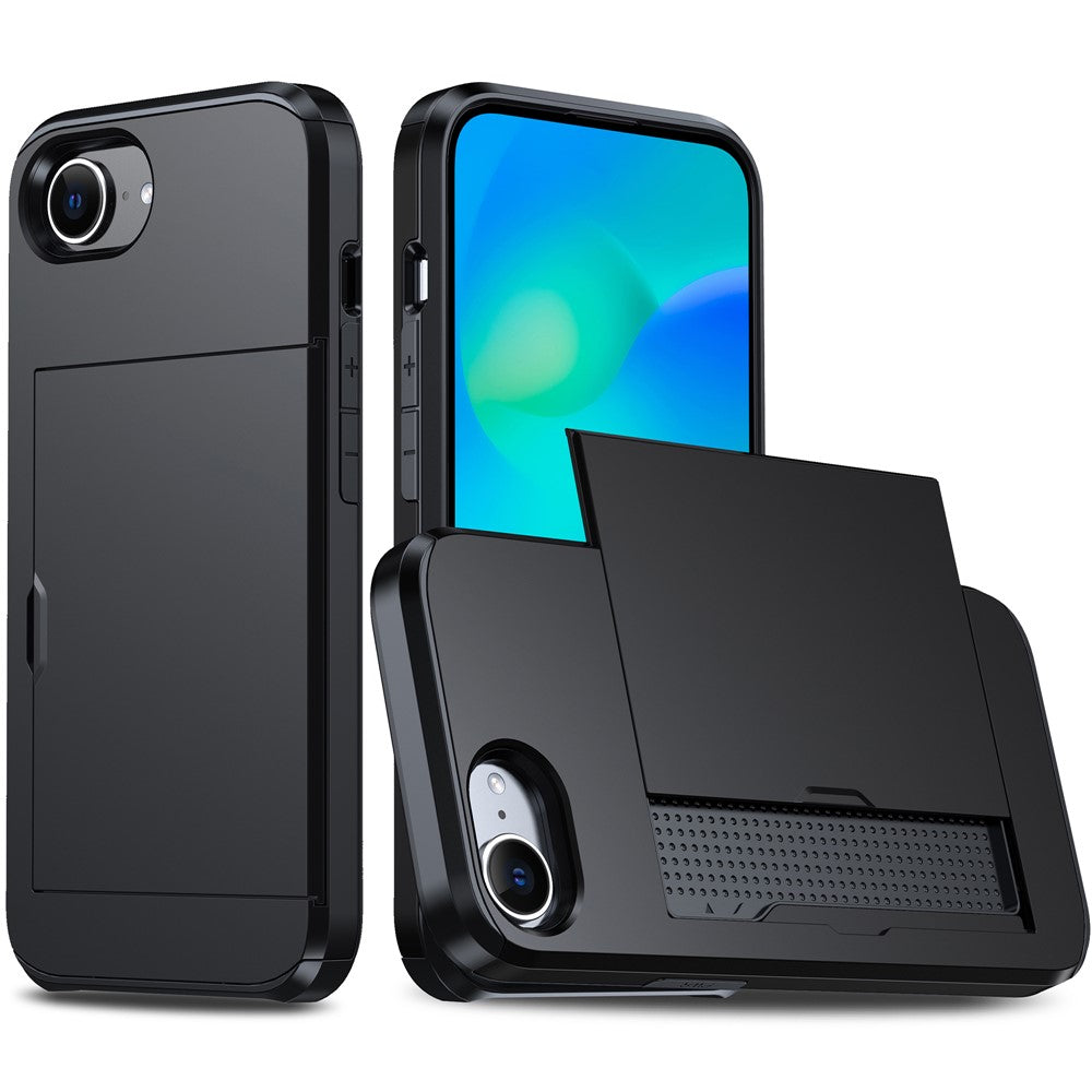 For iPhone 17e / 16e Case TPU + PC Dual Layer Armor Phone Cover with Sliding Card Slot