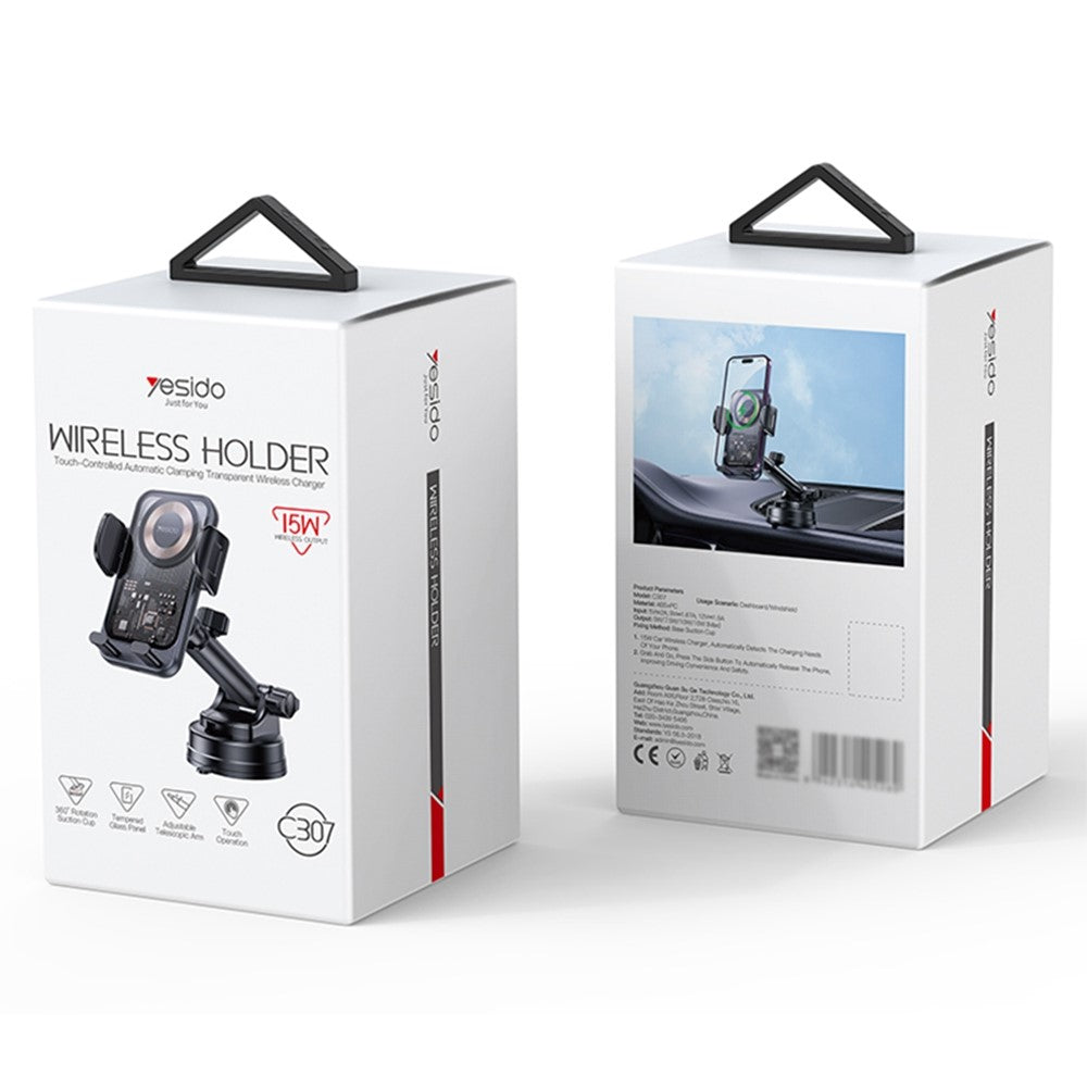 YESIDO C307 KFZ Handyhalterung 15W Wireless Charger Saugnapf Smart Clamp