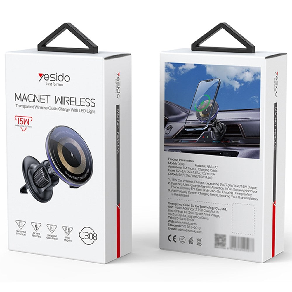 YESIDO C308 Magnetische Handyhalterung mit 15W kabellosem Ladegerät für Lüftungsauslass
