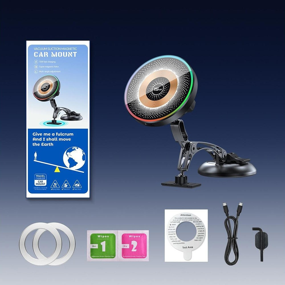 QH-AKD248 Magnetische Ladehalterung fürs Auto, 15W Schnellladung, Vakuumsauger für Armaturenbrett/Windschutzscheibe
