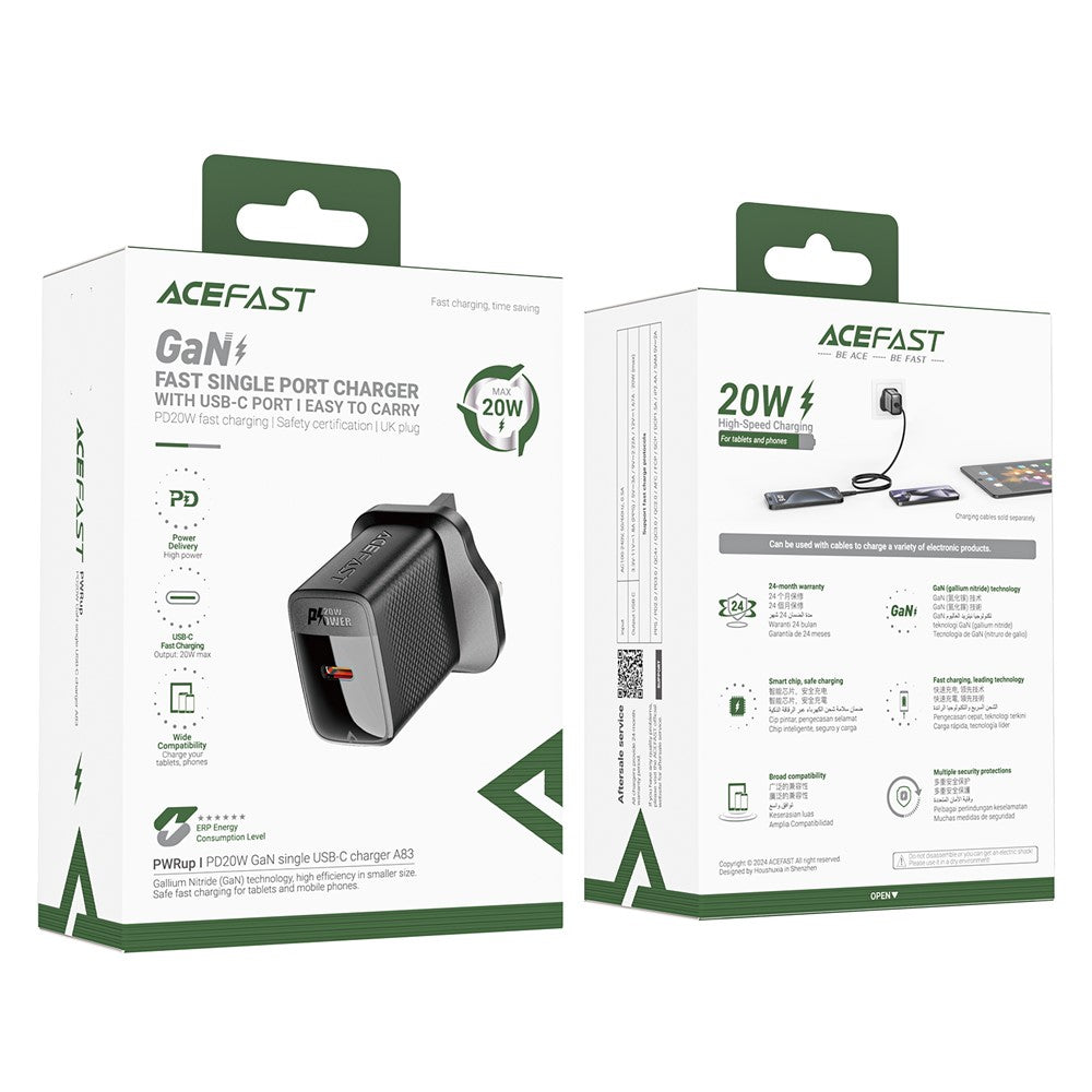ACEFAST A83 PD 20W Single USB-C GaN Charger Phone Wall Charger Adapter, UK Plug