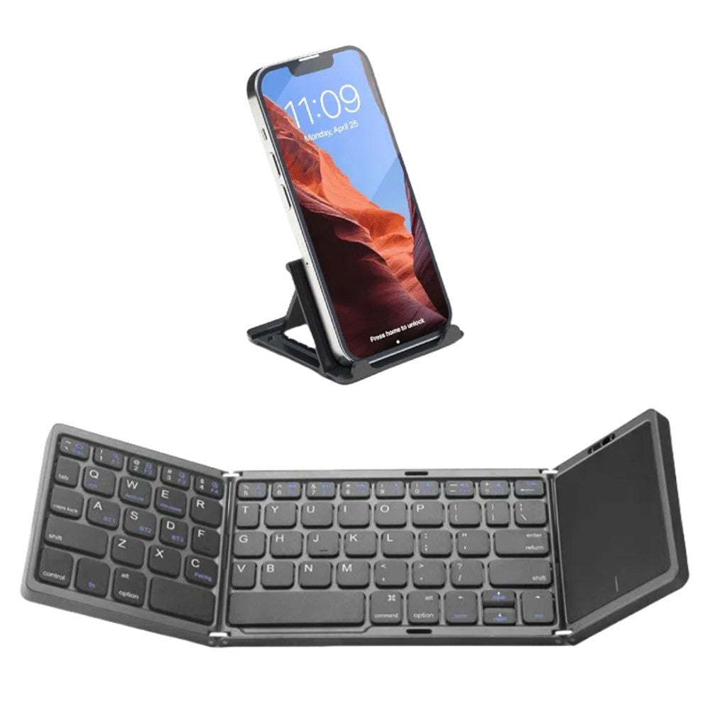 B089T Kompakte faltbare Bluetooth-Tastatur mit Touchpad & Handyhalterung