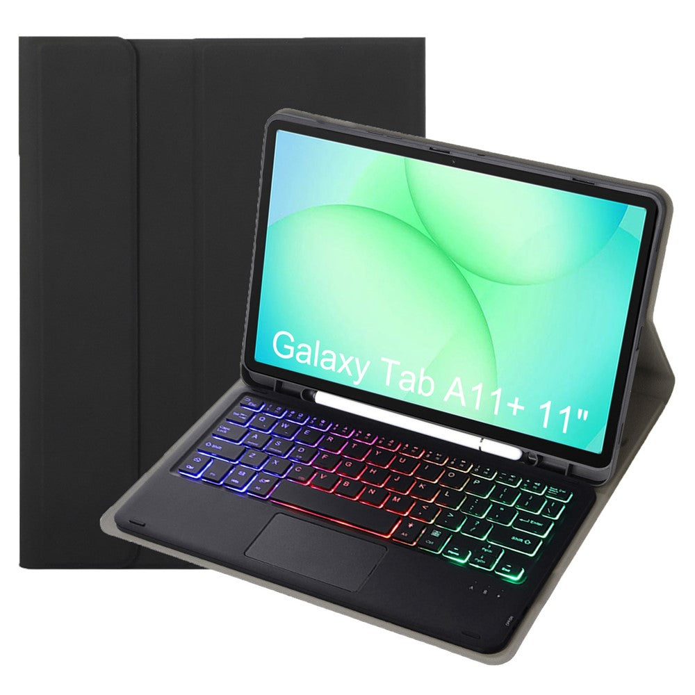 A240B-AS For Samsung Galaxy Tab A11+ Detachable Leather Case Bluetooth-Compatible Touchpad Keyboard with Backlit and Pen Slot
