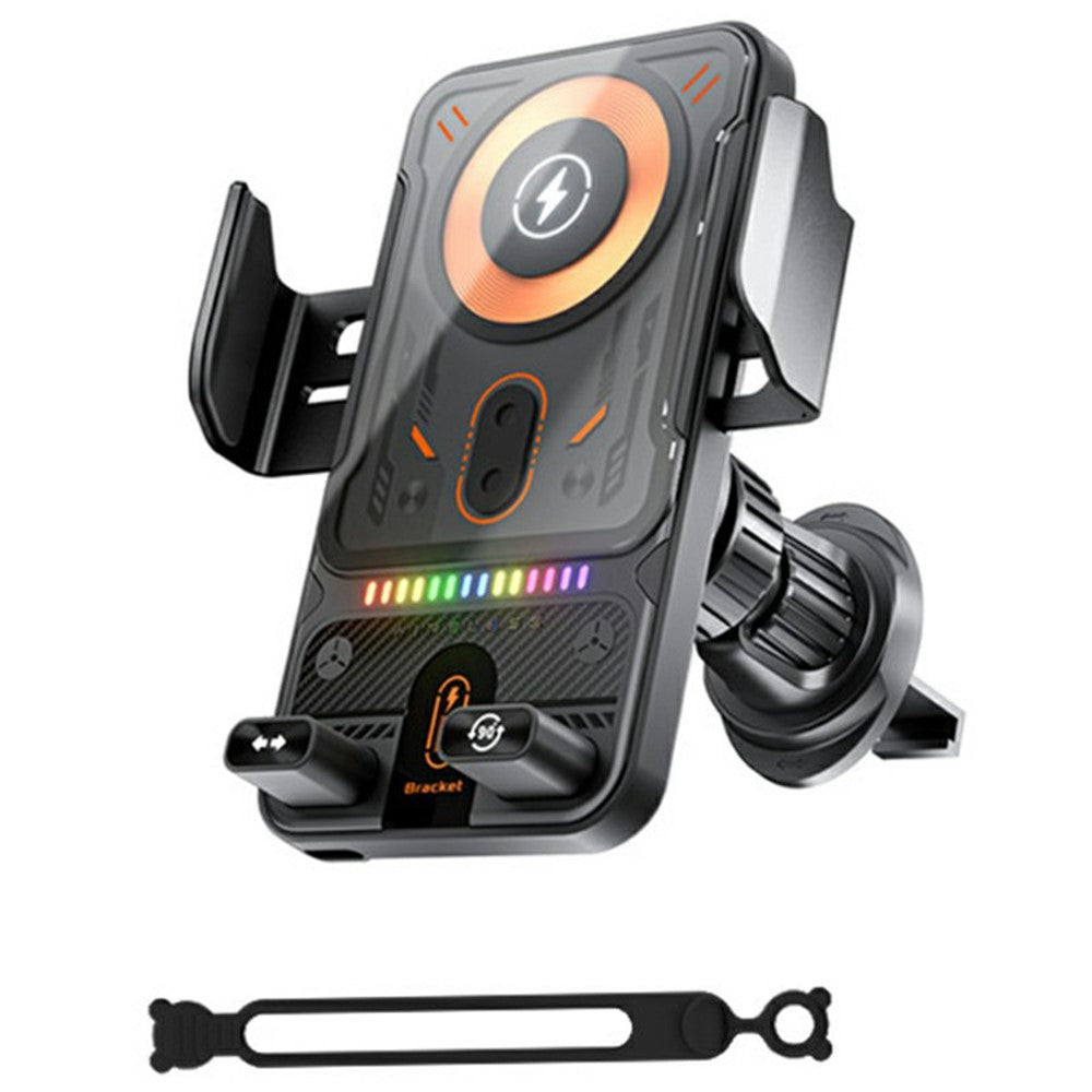 Smart Sensor Car Phone Holder 15W Wireless Charger Automatic Clamping Rotatable Mount with Cable Tie