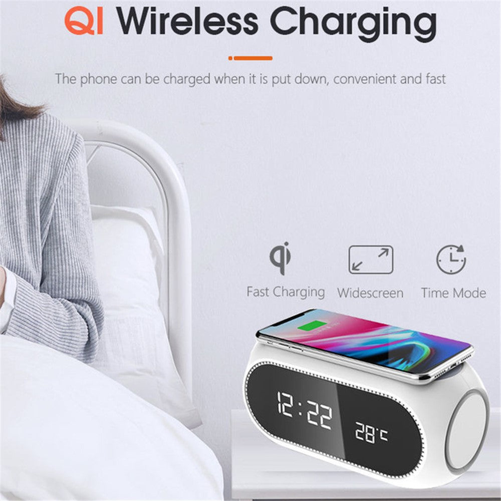 W288 ABS Temperature Date Display Digital Alarm Clock 15W Wireless Charger