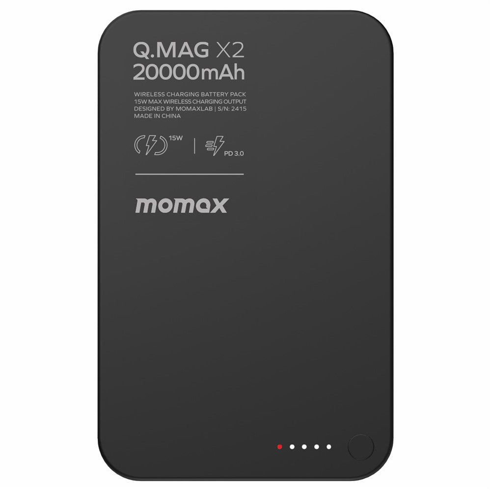 MOMAX Q.MAG X2 20000mAh Magnetic Power Bank Aluminum Alloy+Tempered Glass Wireless Charging Battery Pack