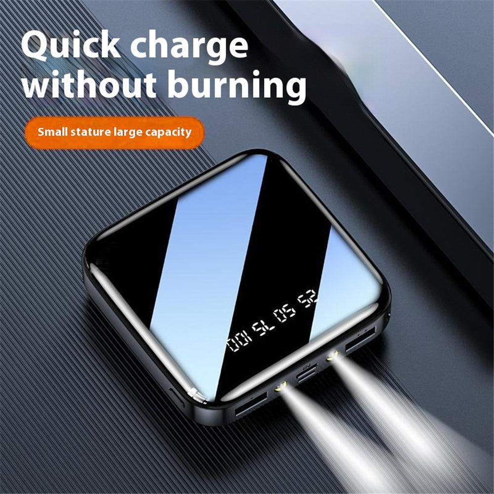 Portable Power Bank 20000mAh Phone Charger Battery Pack Mirror Screen Display Dual Input Port with LED Flashlight