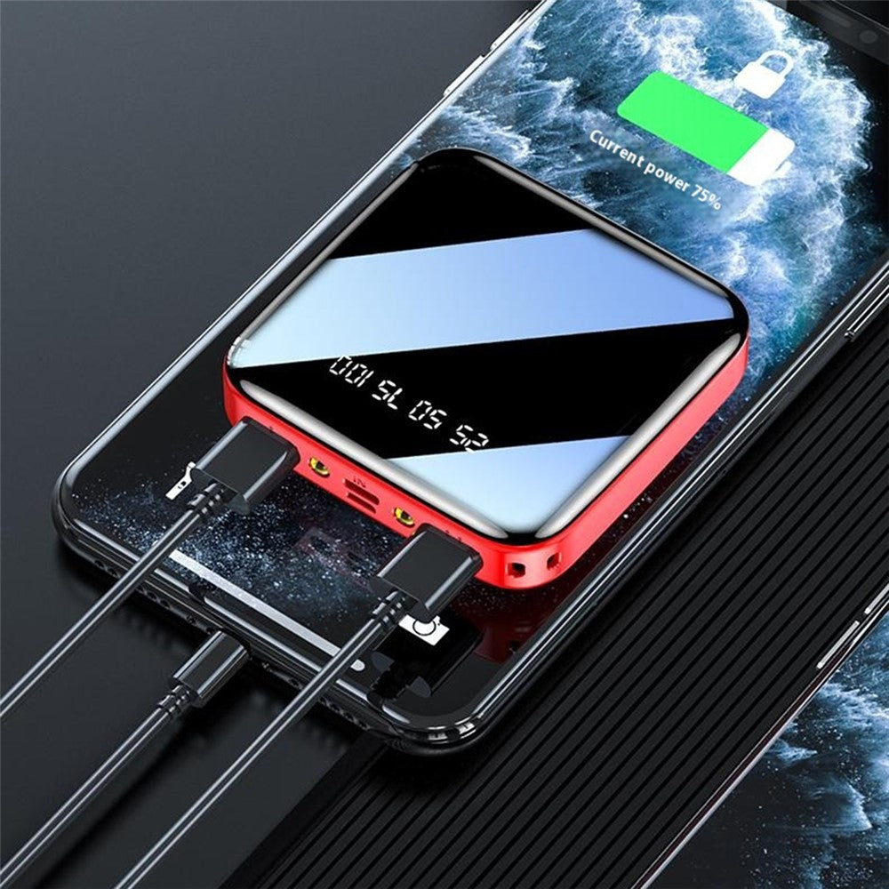 Portable Power Bank 20000mAh Phone Charger Battery Pack Mirror Screen Display Dual Input Port with LED Flashlight