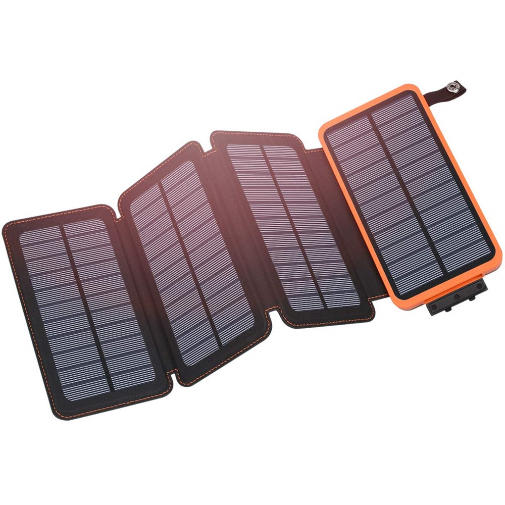 25000mAh Solar Power Bank QC3.0 Fast Charging Outdoor Emergency 4-Panel Foldable Portable Charger Built-in LED Flashlight