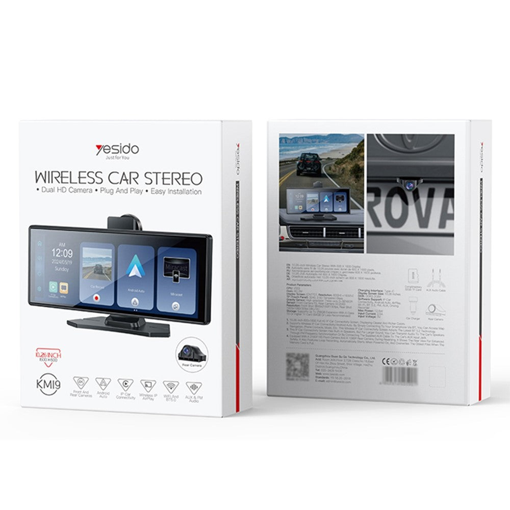 YESIDO KM19 10,26 Zoll Touchscreen Auto Radio mit CarPlay, Fahrrekorder & RĂĽckfahrkamera (32GB Karte)
