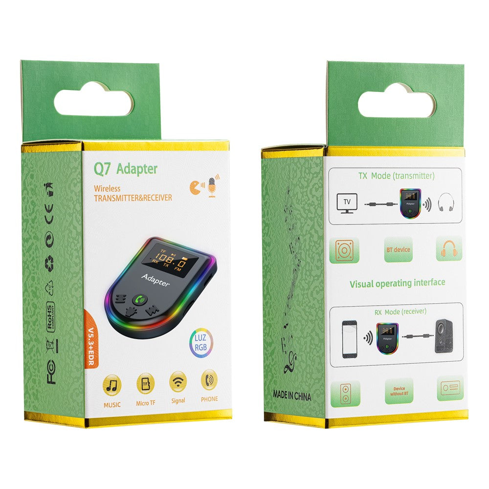 Q7 Digitales Display Bluetooth 5.3 MP3-Player, 2-in-1 Empfänger/Sender Auto-Audio-Adapter