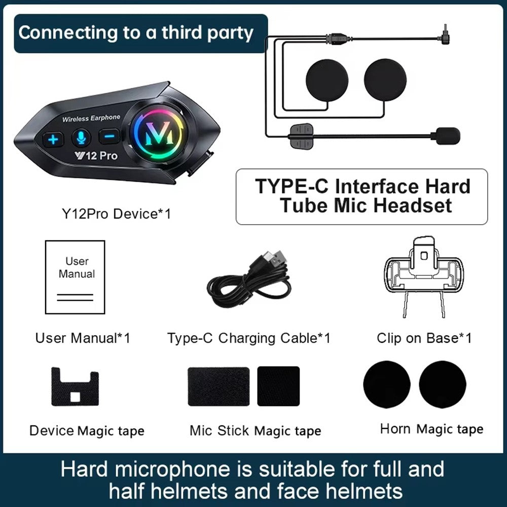 Y12 Pro Motorrad-Helm-Intercom-Headset: Kabellose Freisprecheinrichtung mit hartem Mikrofon für Fahrten