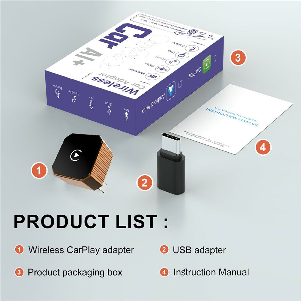 CP031-3 2-in-1 Wireless CarPlay/Android Auto Adapter: Plug & Play AI Box