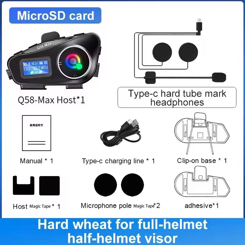 Q58Max Motorrad-Helm Intercom Headset: 500m Reichweite, FM Radio, LED