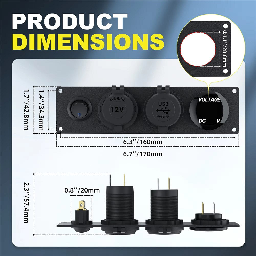 Doppel-USB Zigarettenanzünder mit Voltmeter & Schalter, 12-24V