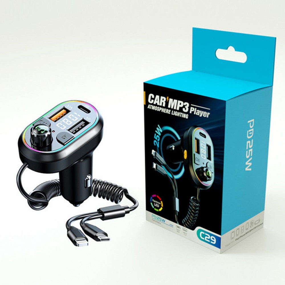 C29 Bluetooth FM Transmitter Auto MP3 Player: PD/USB Ladegerät mit Kabel