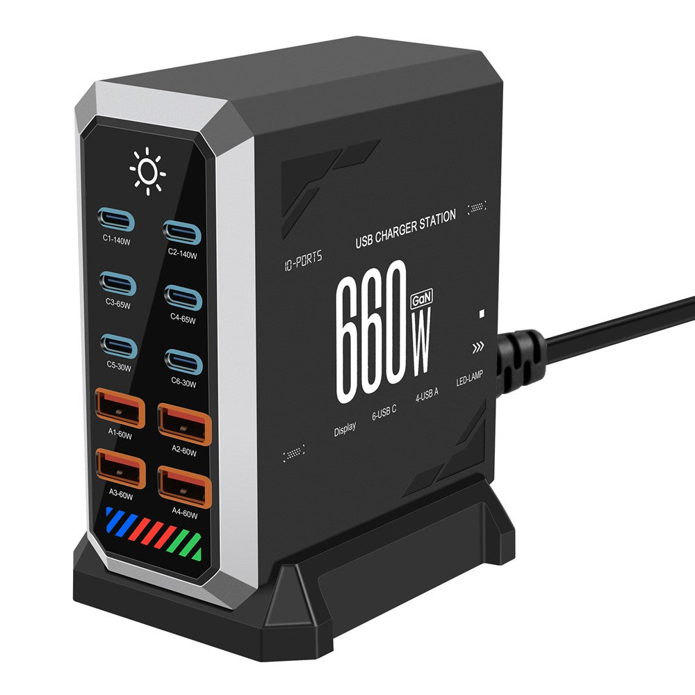 HHW HW18 660W GaN Multi-Port Desktop Charger USB Power Adapter Station for Smartphone / Laptop
