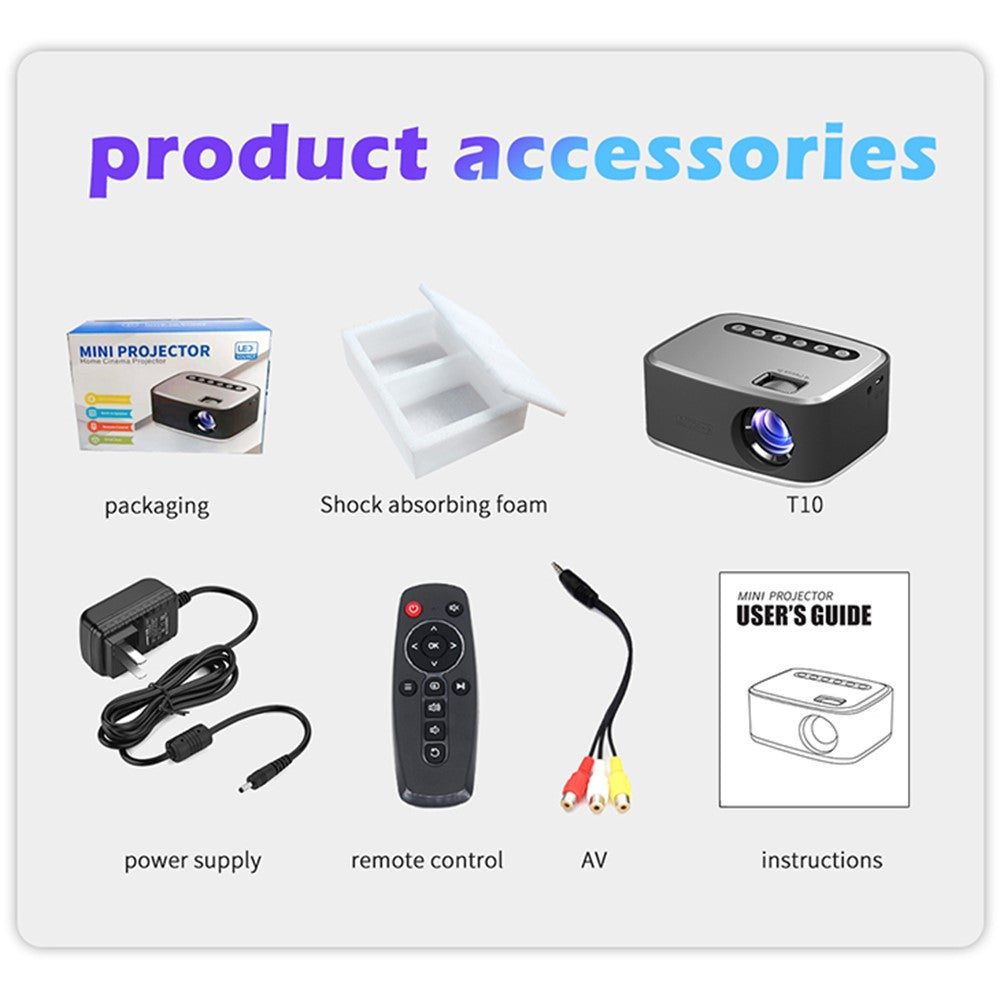 T20 Mini LED Projector 1080P Home Theater Media Player Video Beamer Support TF Card U-Disk