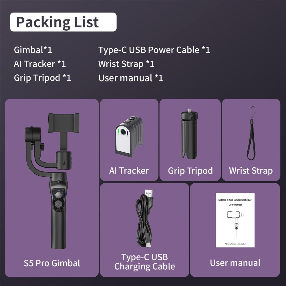 S5Bpro Intelligenter KI-Tracking 3-Achsen Gimbal Stabilisator Selfie-Stativ