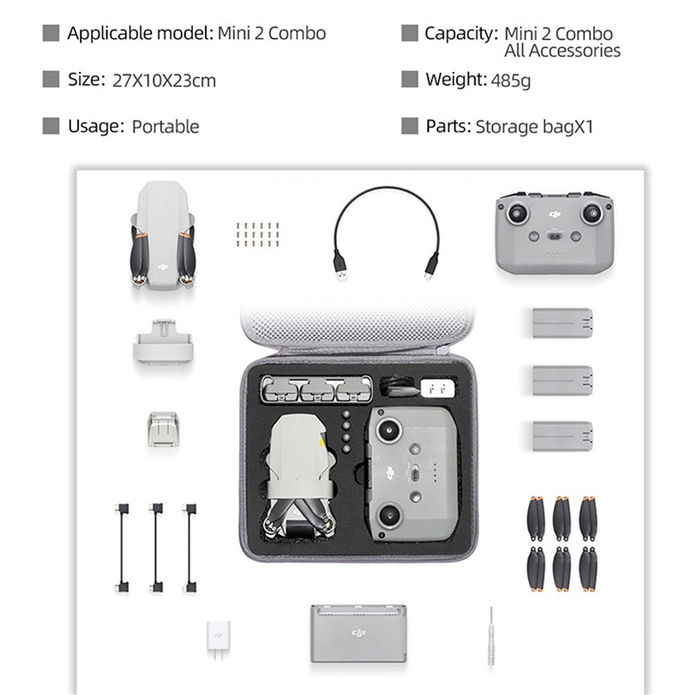 For DJI Mini 2 / Mini 2 SE Combo Drone and Accessories Storage Bag Portable Shockproof Carrying Case Handbag