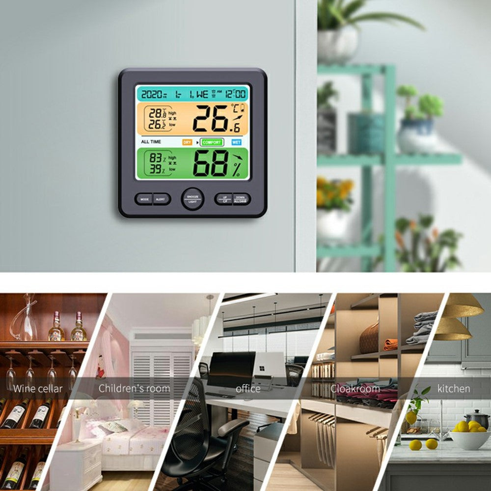 TS-6211 Multifunctional Digital Hygrometer Thermometer Large Display Temperature Humidity Monitor Electronic Clock