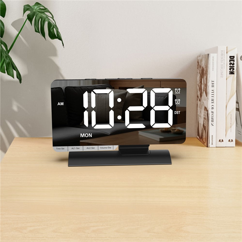 EN8836-A Weekday Display Large Screen Dimmable LED Mirror Digital Alarm Clock with DST Function and Dual Charging Ports