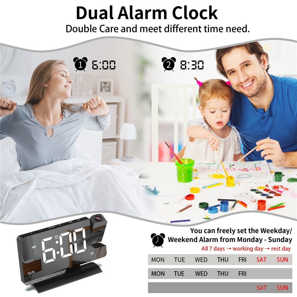EN8836-C Large LED Display Projection Clock Dual Alarm Dimmable Desktop Digital Clock with DST and Weekday Display
