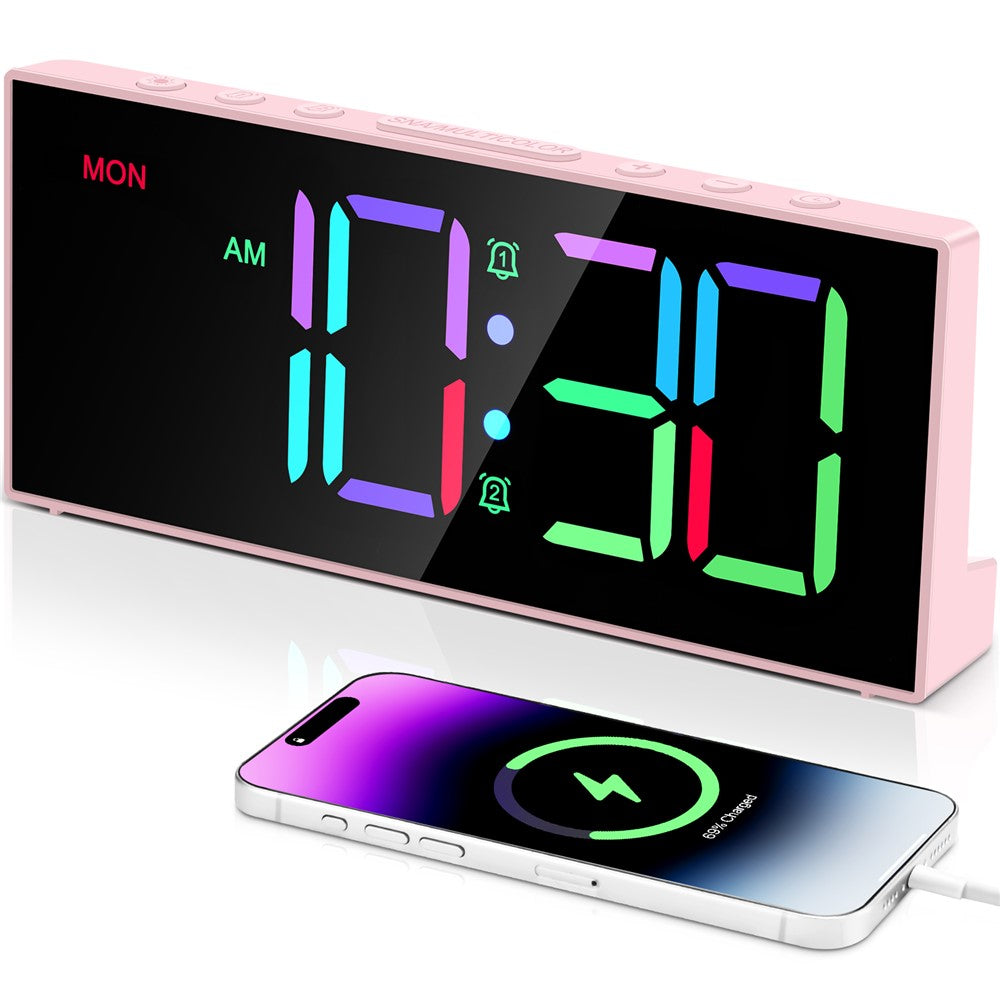 GS-G11 RGB Digital Clock LED Display Alarm Clock Adjustable Volume and Brightness Table Clock for Living Room Bedroom