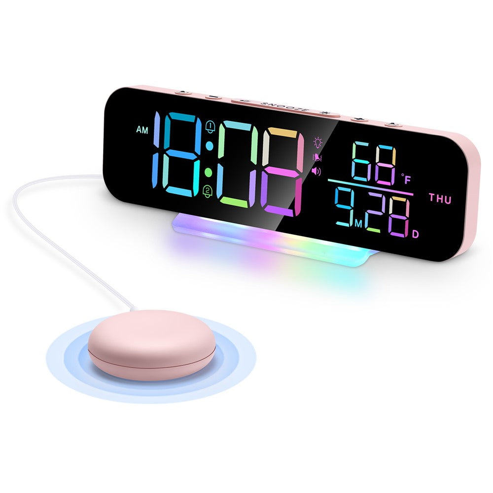 GS-G9 Dynamic RGB Large Display LED Digital Alarm Clock Calendar Desk Clock with Vibration Pad