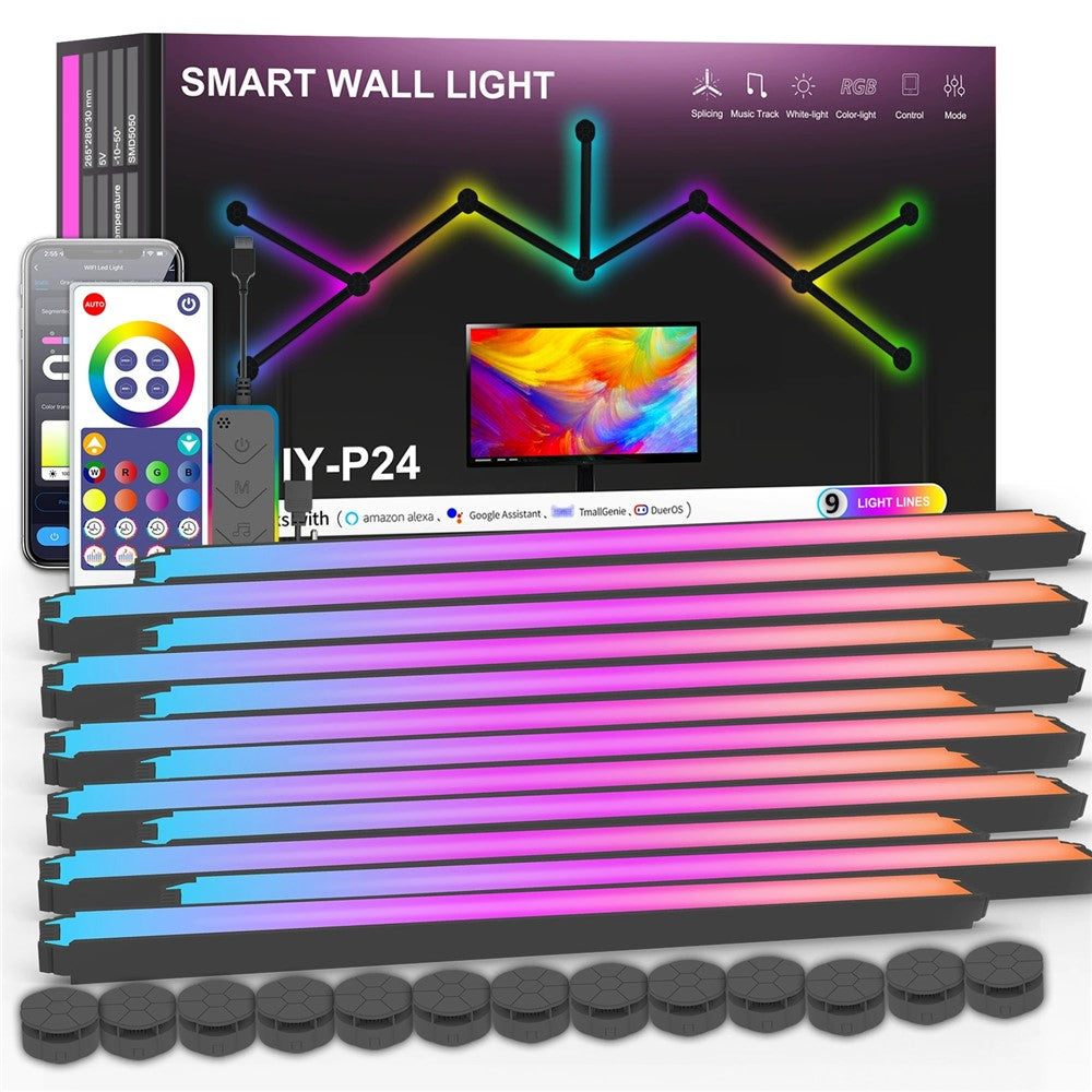 DIY024 12Pcs Tuya WiFi Smart Atmosphere Wall Lights Bluetooth-compatible DIY Modular RGBIC LED Music Sync APP Control Ambient Lamp