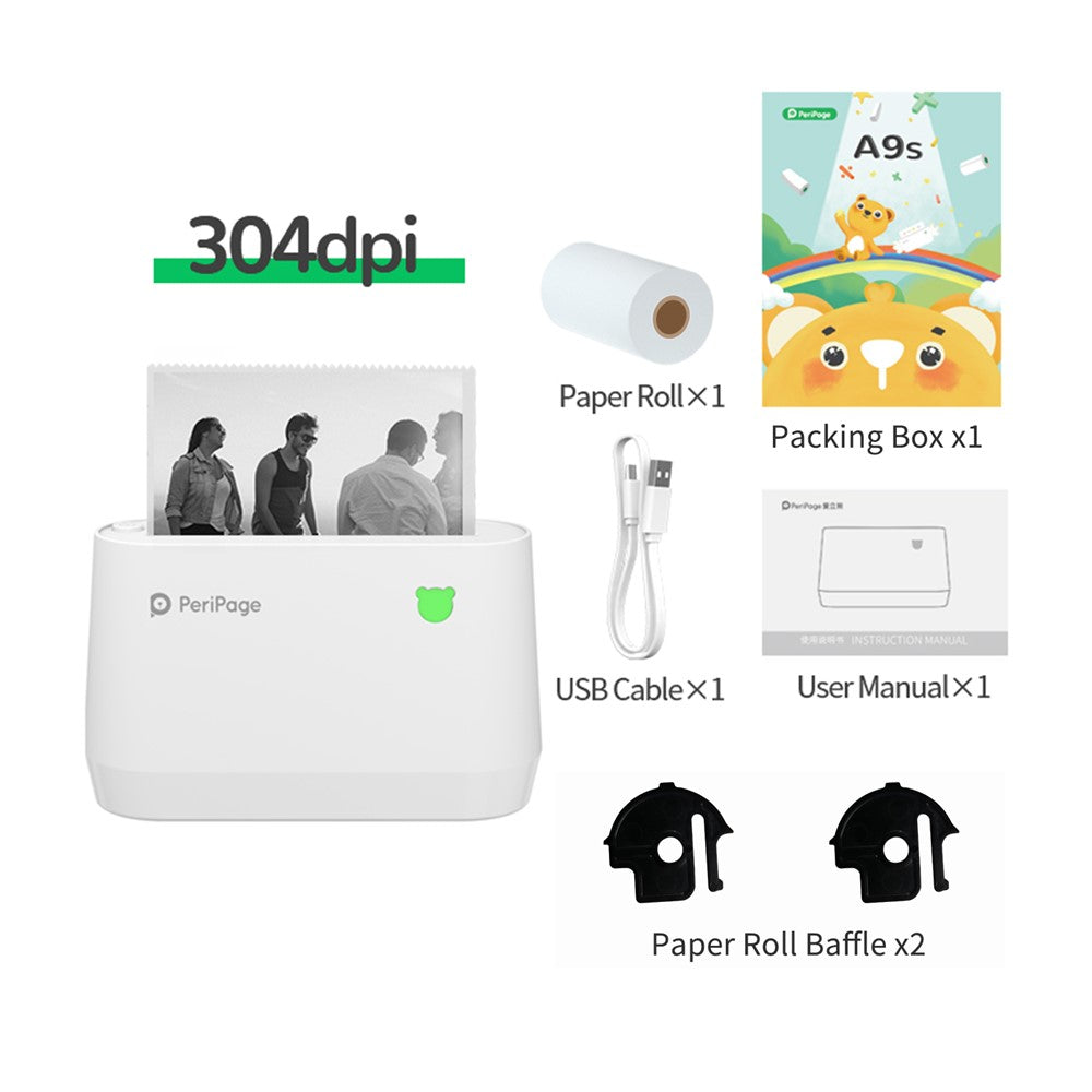 PERIPAGE A9s Mini Portable Printer 304dpi BT Wireless Thermal Printer Label Maker Support 77mm/56mm Paper