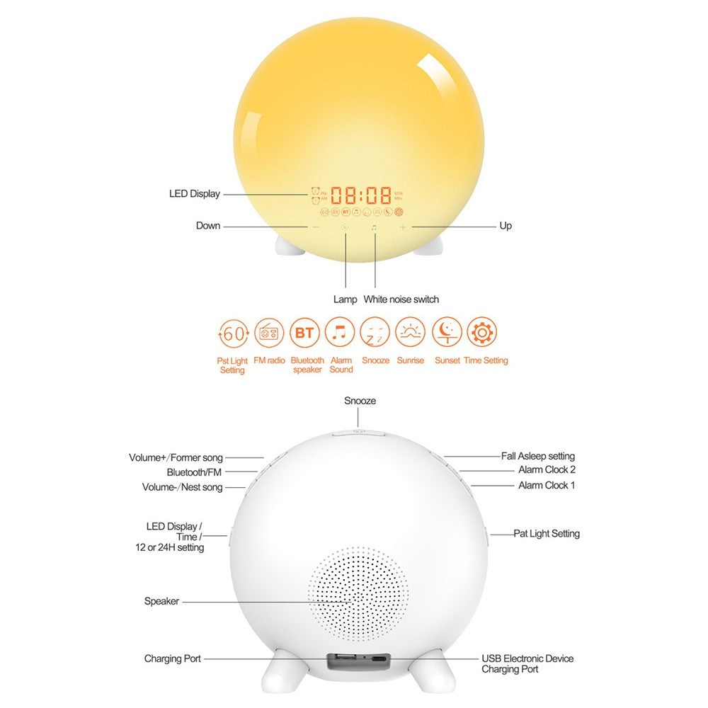 SH-123 Digital Wake-Up Light Sunrise / Sunset Simulation Alarm Clock with FM Radio Night Light Bluetooth-compatible Wireless Speaker