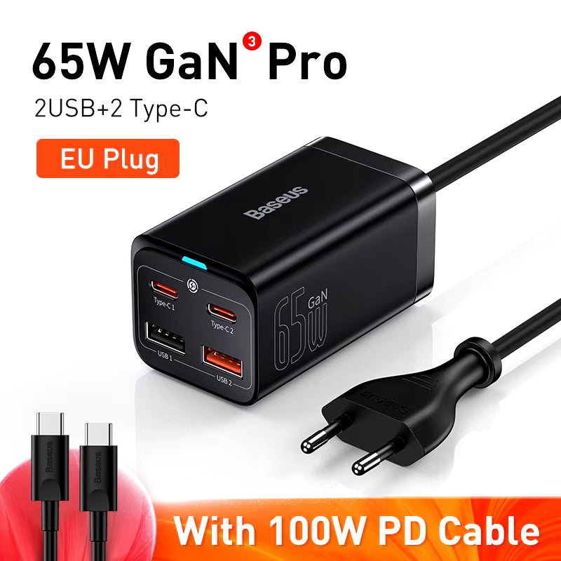 65W/100W Gan Charger Desktop Laptop Fast Charger 4 in 1 Adapter for Iphone 15 14 13 Pro Max Phone Charger Xiaomi Samsung