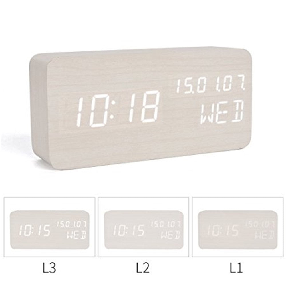 GREEN TIME LED Smart Voice Control Wood Alarm Clock with Calendar Temperature Time Display