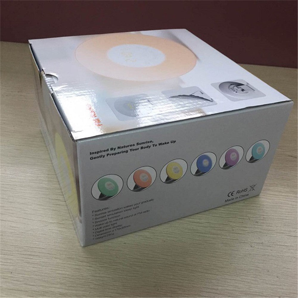 Touch Sensing Digital Alarm Clock Sunrise Simulation LED Wake Up Light with FM Radio Colorful Light