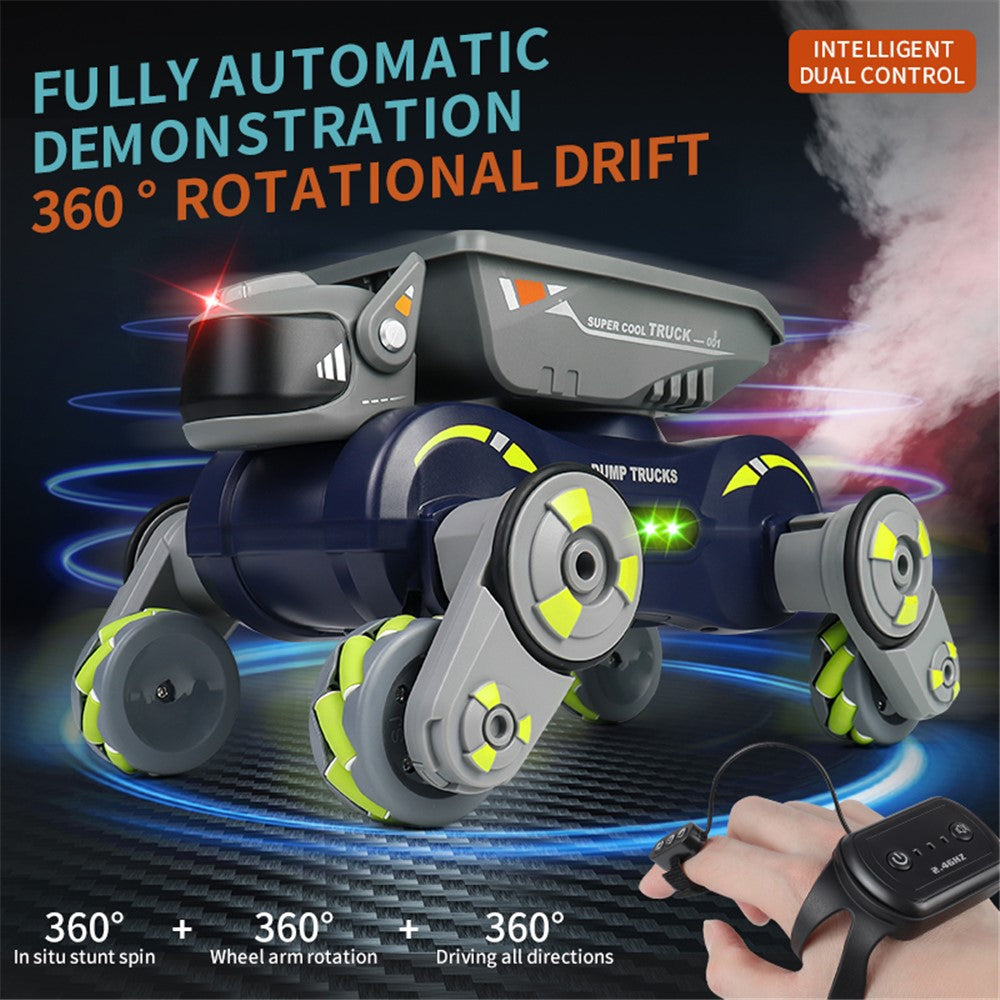 Q187 One-Click Spray RC Car with Light and Music Remote Control Stunt Robot Dog