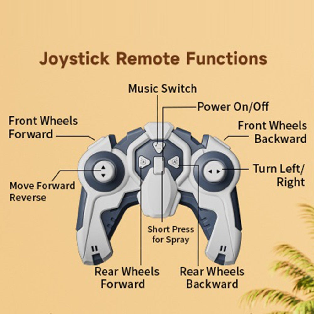 4DRC 4D-Y12 Dinosaur Shape 8 Wheels RC Car Spray Toy for Kids, Single Controller / Dual Battery
