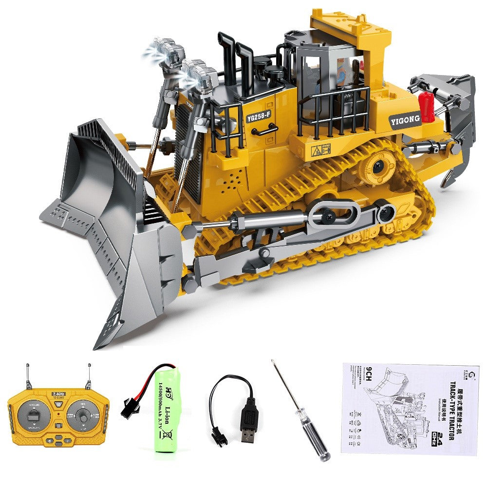 BC1045 Alloy RC Bulldozer 1 / 24 Scale 2.4G 9-Channel Dozer Front Loader Toy Metal Construction Vehicle with Light Sound for Kids