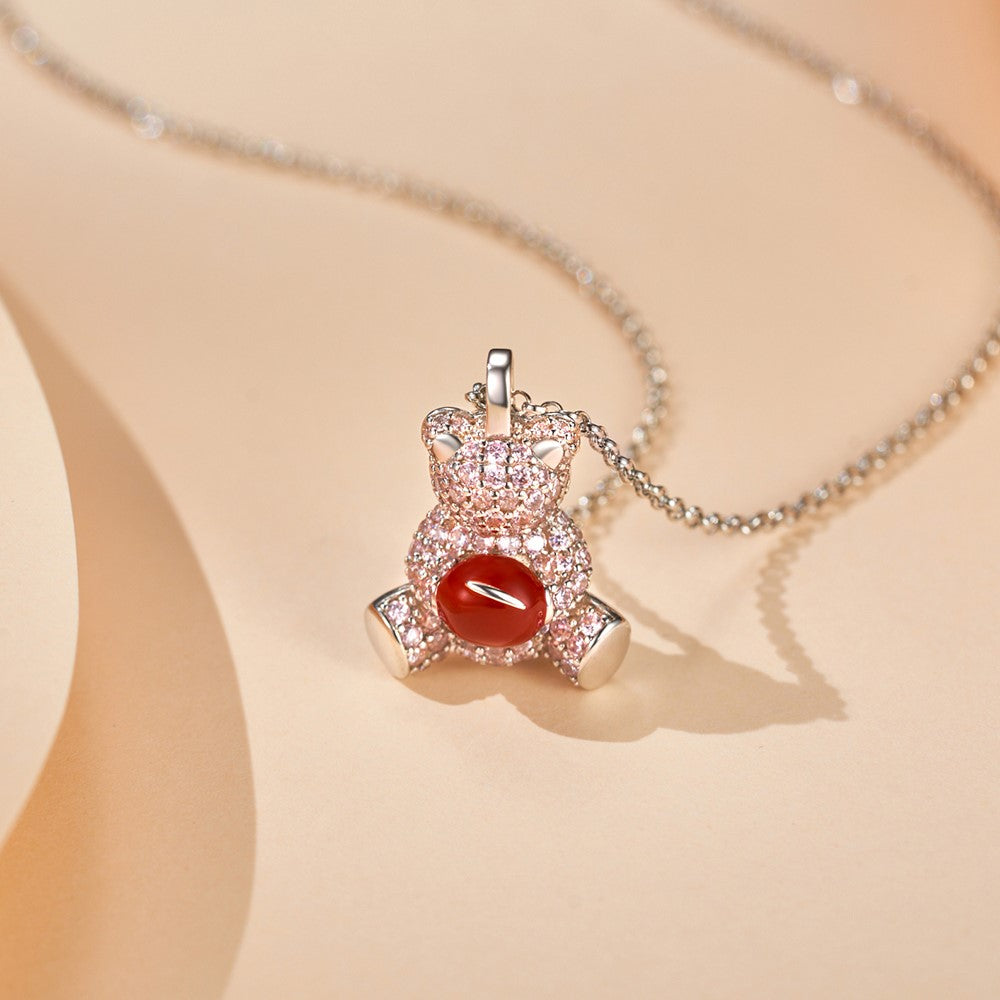 YISIXICI XL13140009 Zirconia Necklace Bear Hugging Red Love Seed Neck Jewelry Gift
